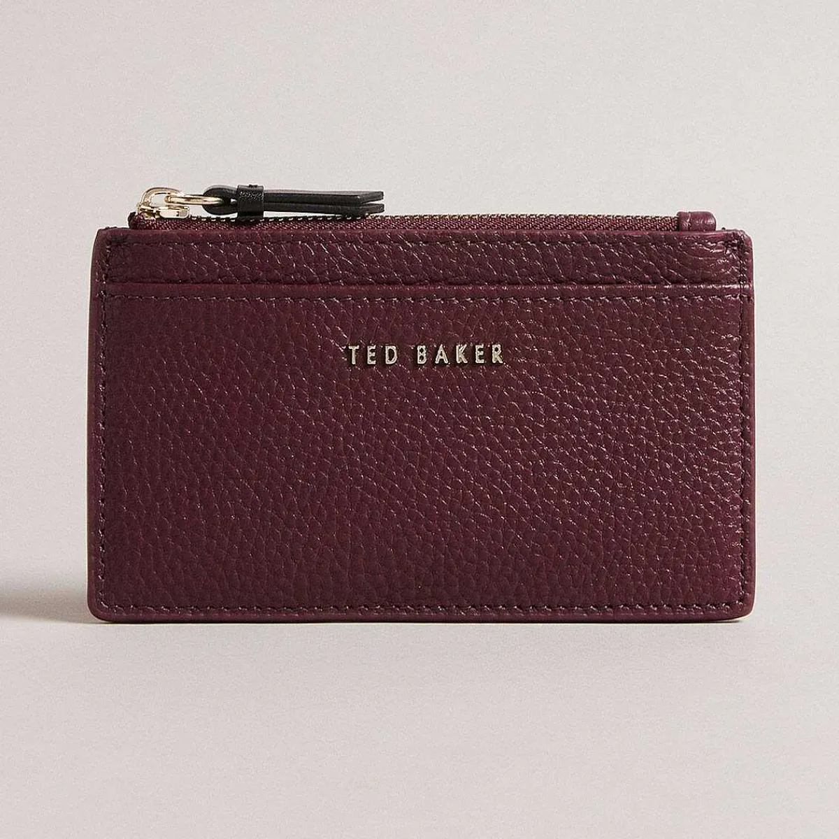 Delfie Deep Purple Leather Zip Card Holder>Ted Baker Store