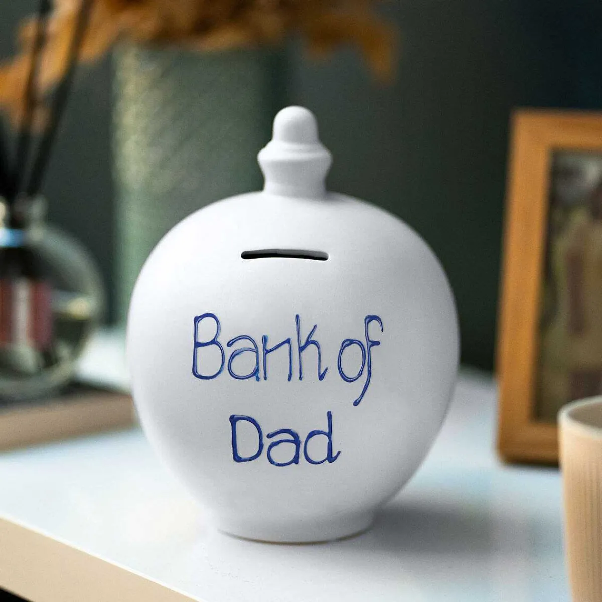 'Bank Of Dad' Blue On Grey Money Pot>Temptation New