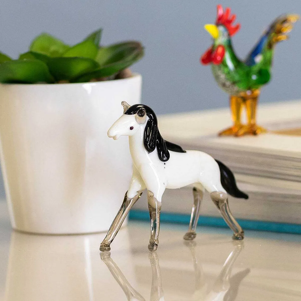 Glass Black And White Horse>Temptation Cheap