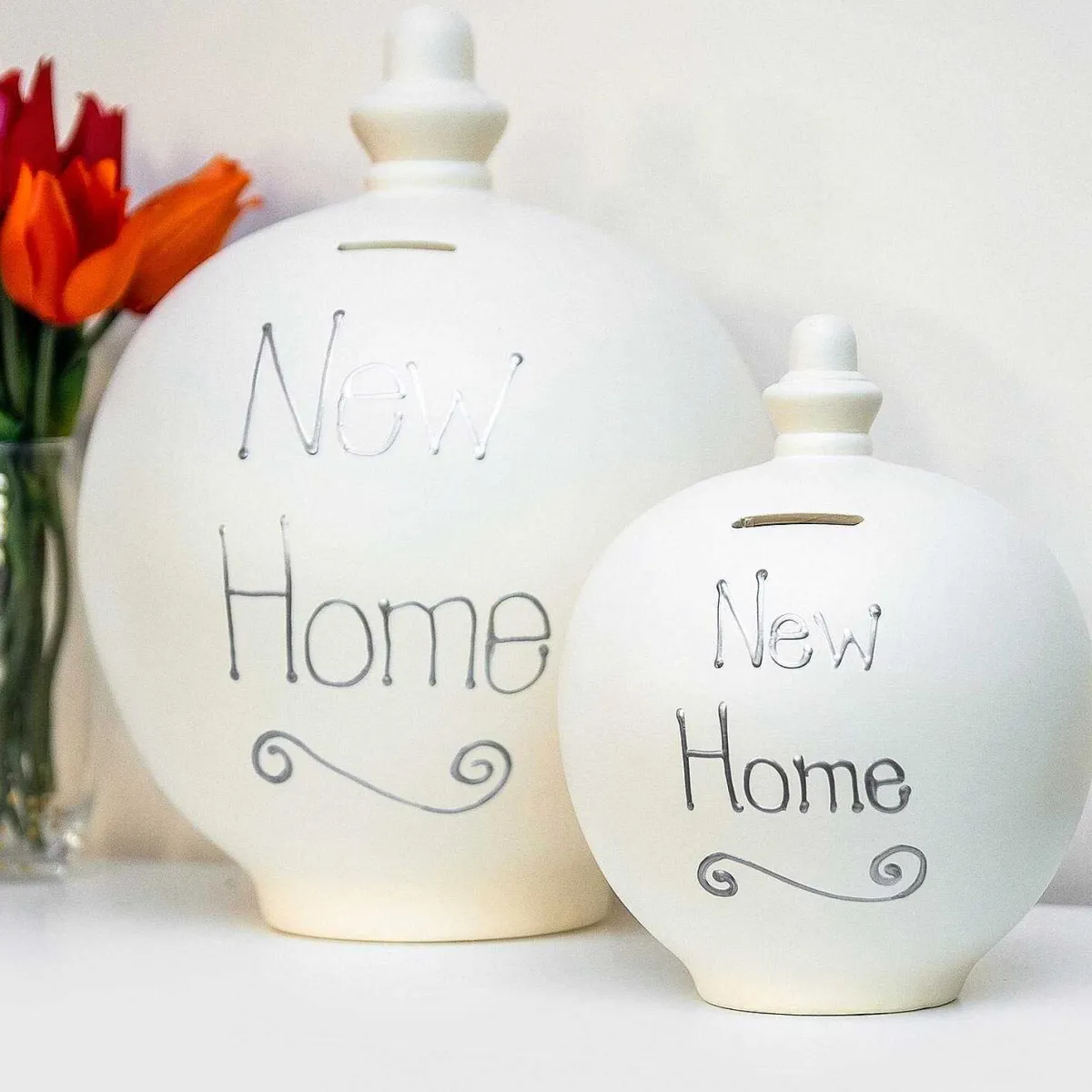 'New Home' Silver On Cream Money Pot>Temptation Best
