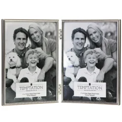 Silver-Plated Narrow Ribbed Double Frame 5X7>Temptation Store