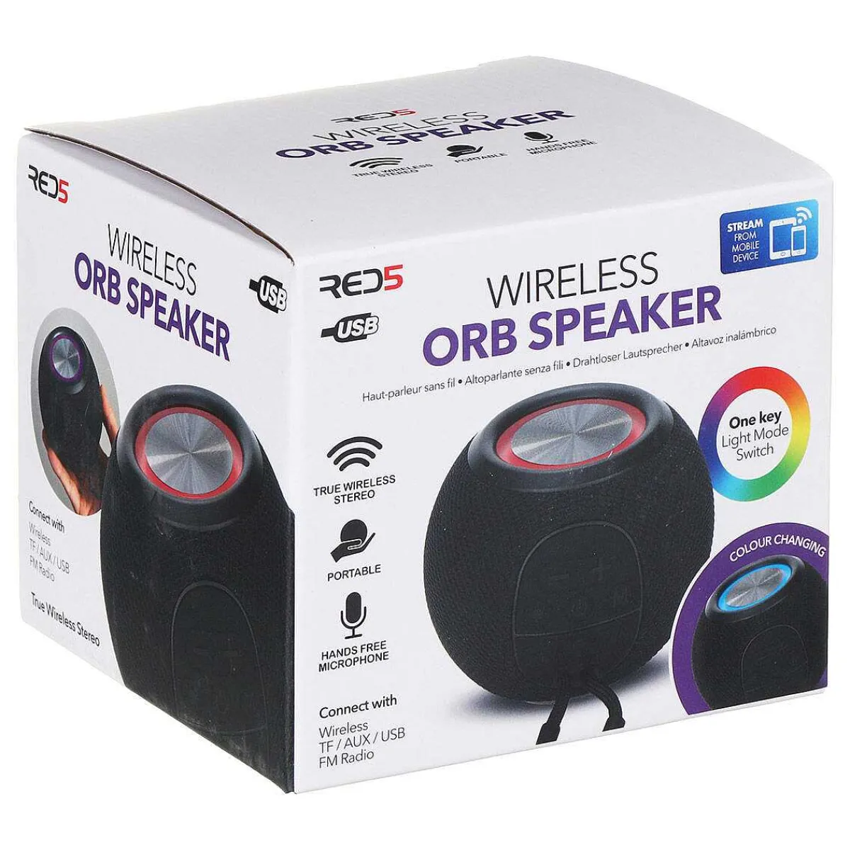 Red5 Wireless Black Colour-Changing Orb Speaker>The Source Shop