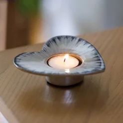 Azeti Brushed Silver Heart Tealight Holder>Tilnar Art Fashion