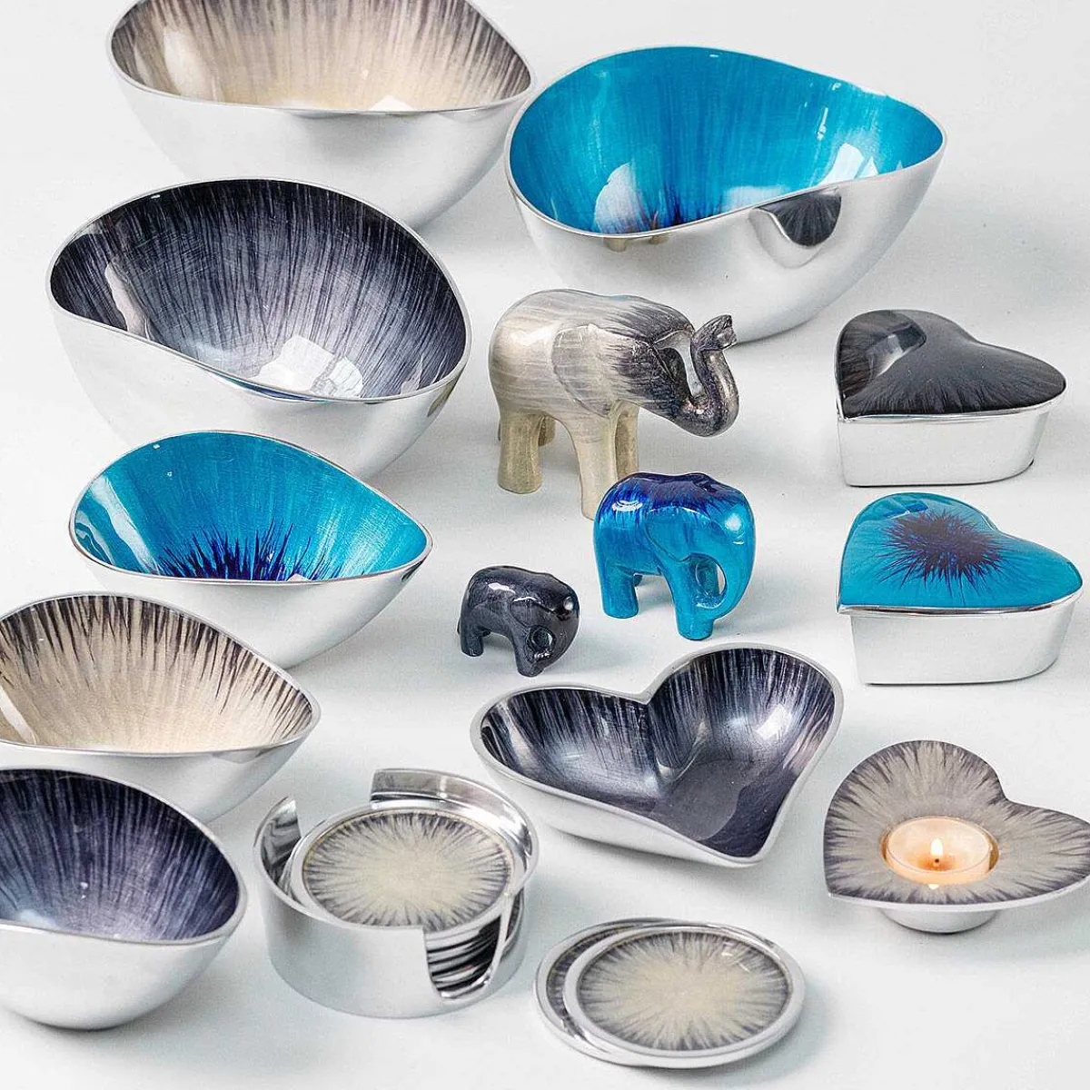 Azeti Brushed Aqua Heart Tealight Holder>Tilnar Art Best