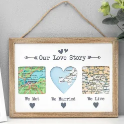 'Our Love Story' Triple Map Frame>Transomnia Discount