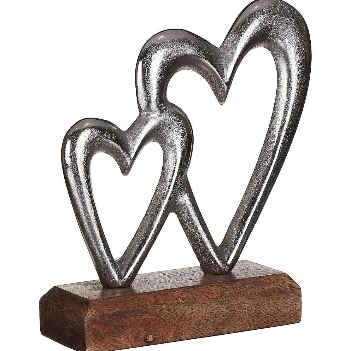 Silver Interlocked Hearts On Wooden Base Decoration>Transomnia Online