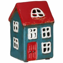 Blue & Red House Tealight Holder><noscript><img width=