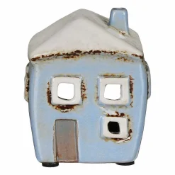 Mini Pale Blue Square House Tealight Holder>Village Pottery Outlet
