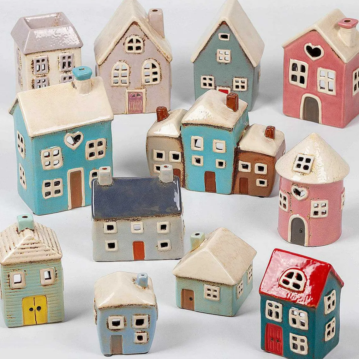 Multi Three House Tealight Holder>Village Pottery Cheap