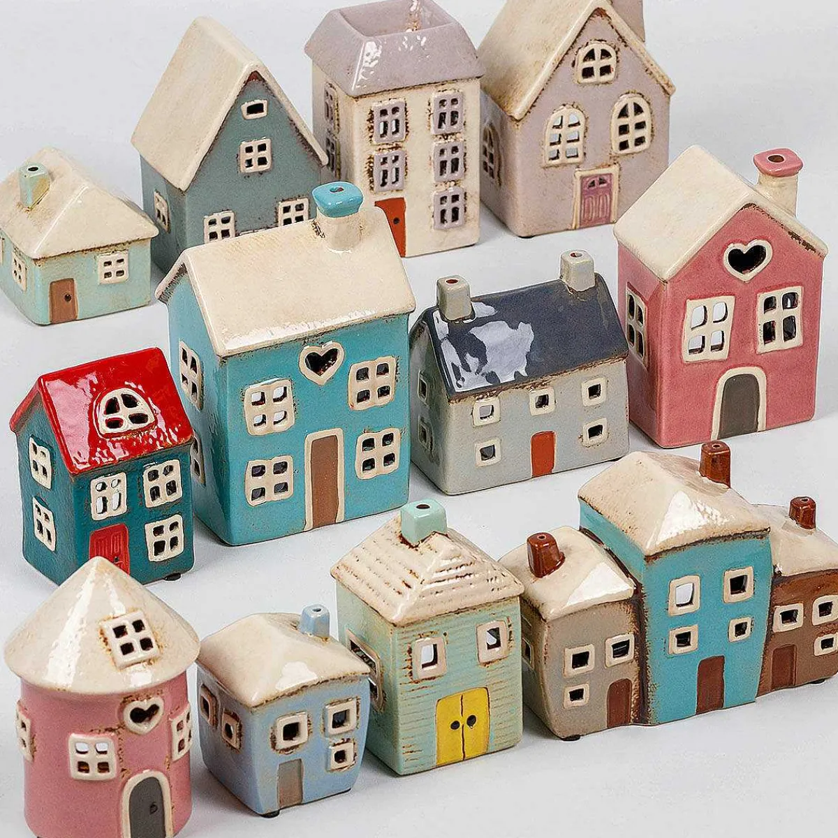 Multi Three House Tealight Holder>Village Pottery Cheap