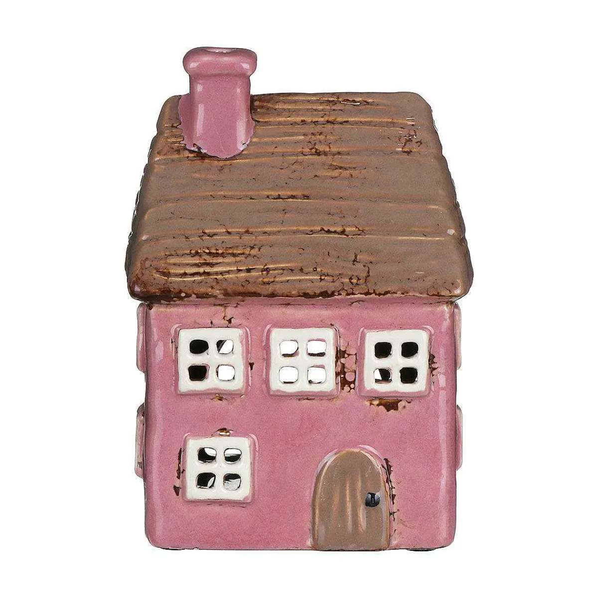 Pink Thatched House Tealight Holder>Village Pottery Sale