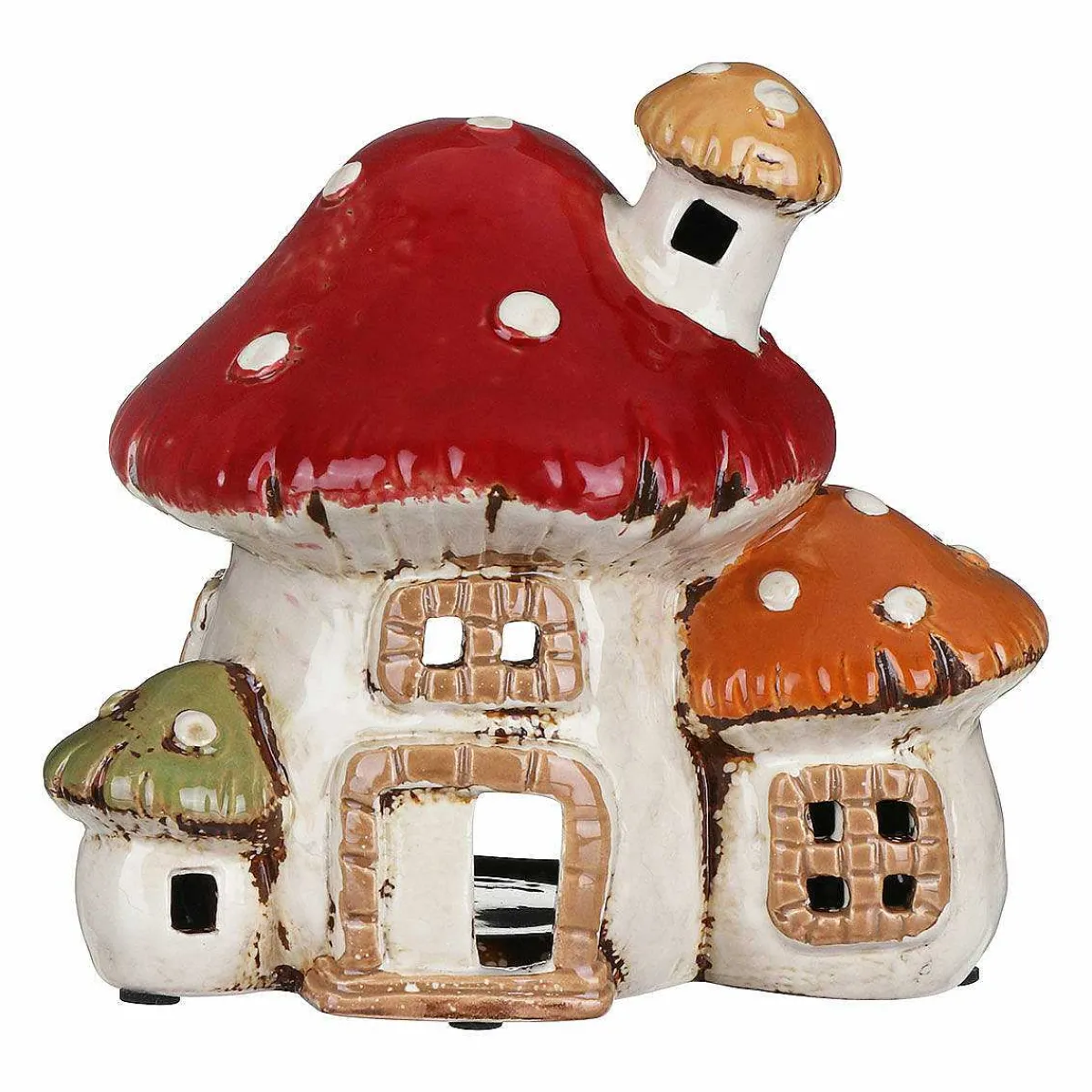 Three Mushroom House Tealight Holder>Village Pottery Clearance