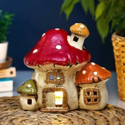 Three Mushroom House Tealight Holder>Village Pottery Clearance