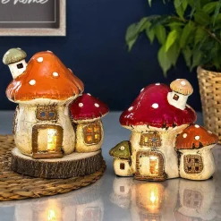 Three Mushroom House Tealight Holder><noscript><img width=
