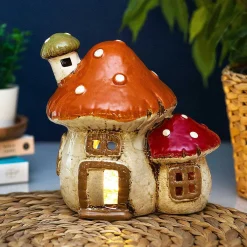 Two Mushroom House Tealight Holder>Village Pottery Flash Sale