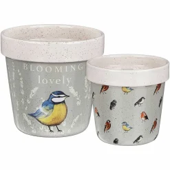 Country Living 'Blooming Lovely' Garden Birds Set Of Two Ceramic Planters><noscript><img width=