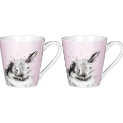 'Bathtime' Pink Rabbit 3 Piece Mugs & Tray Set>Wrendale Sale