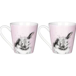 'Bathtime' Pink Rabbit 3 Piece Mugs & Tray Set>Wrendale Sale