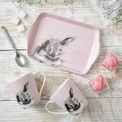'Bathtime' Pink Rabbit 3 Piece Mugs & Tray Set><noscript><img width=
