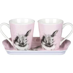 'Bathtime' Pink Rabbit 3 Piece Mugs & Tray Set><noscript><img width=