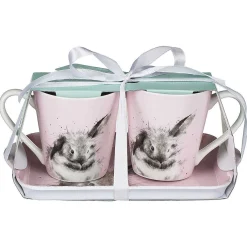 'Bathtime' Pink Rabbit 3 Piece Mugs & Tray Set><noscript><img width=