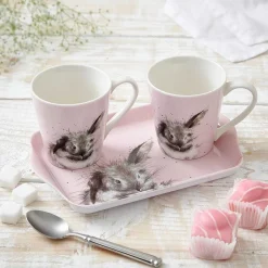 'Bathtime' Pink Rabbit 3 Piece Mugs & Tray Set><noscript><img width=