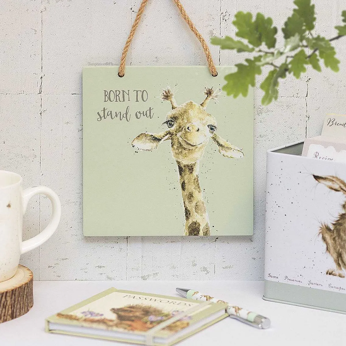'Born To Stand Out' Giraffe Wooden Plaque>Wrendale Shop