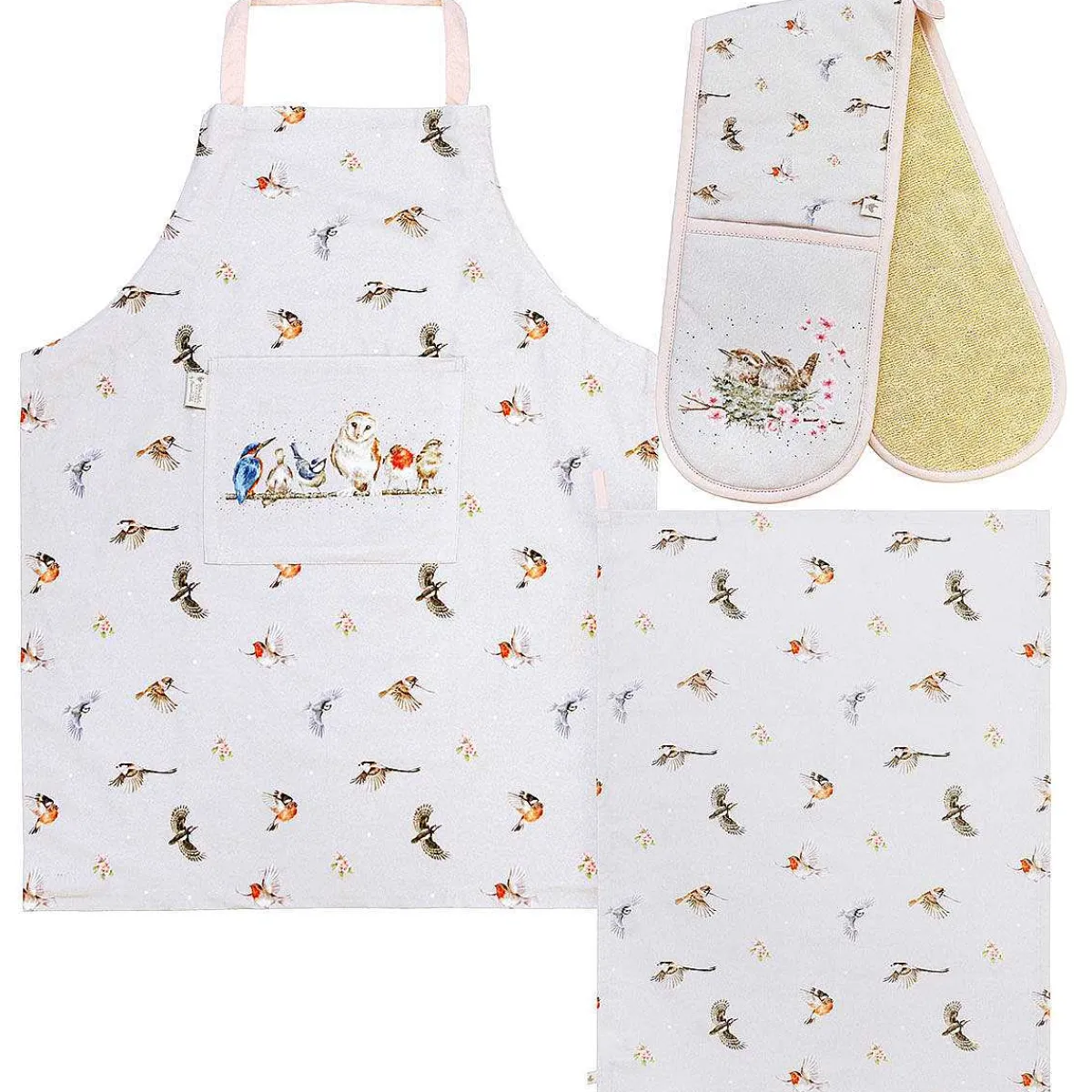 Feathered Friends Double Oven Glove, Tea Towel And Apron Set>Wrendale Online