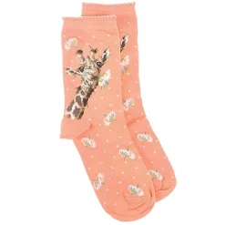 'Flowers' Coral Giraffe Women's Bamboo Socks><noscript><img width=
