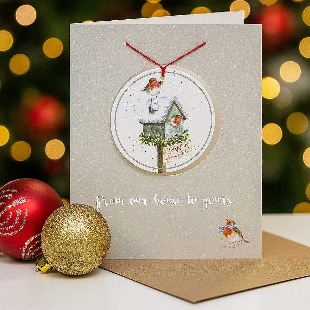 'From Our House To Yours' Christmas Card With Tree Decoration>Wrendale Clearance