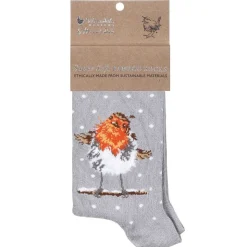 'Jolly Robin' Grey Robin Women's Bamboo Christmas Socks>Wrendale Cheap