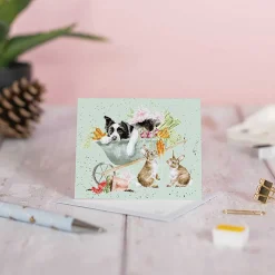 'sleeping On The Job' Dog & Rabbits 9Cm Mini Card>Wrendale Online