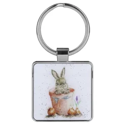 'The Flower Pot' Rabbit Metal Keyring>Wrendale Outlet