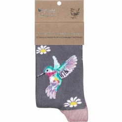 'Wisteria Wishes' Hummingbird Purple Women's Bamboo Socks>Wrendale Shop